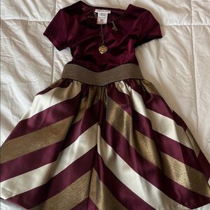 Bonnie Jean Burgundy and Gold Striped Dress